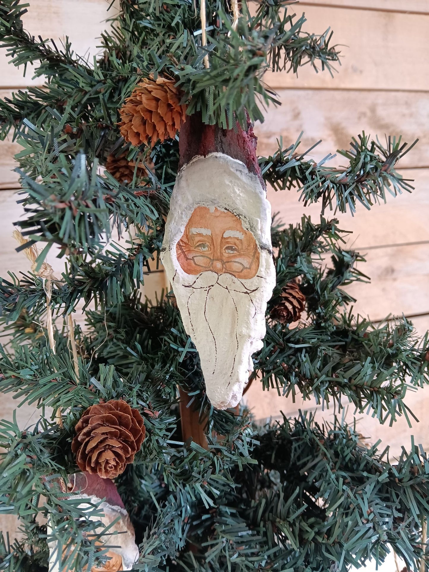 Hand-Painted Hemlock Bark Santa Ornaments (Pack of 3)