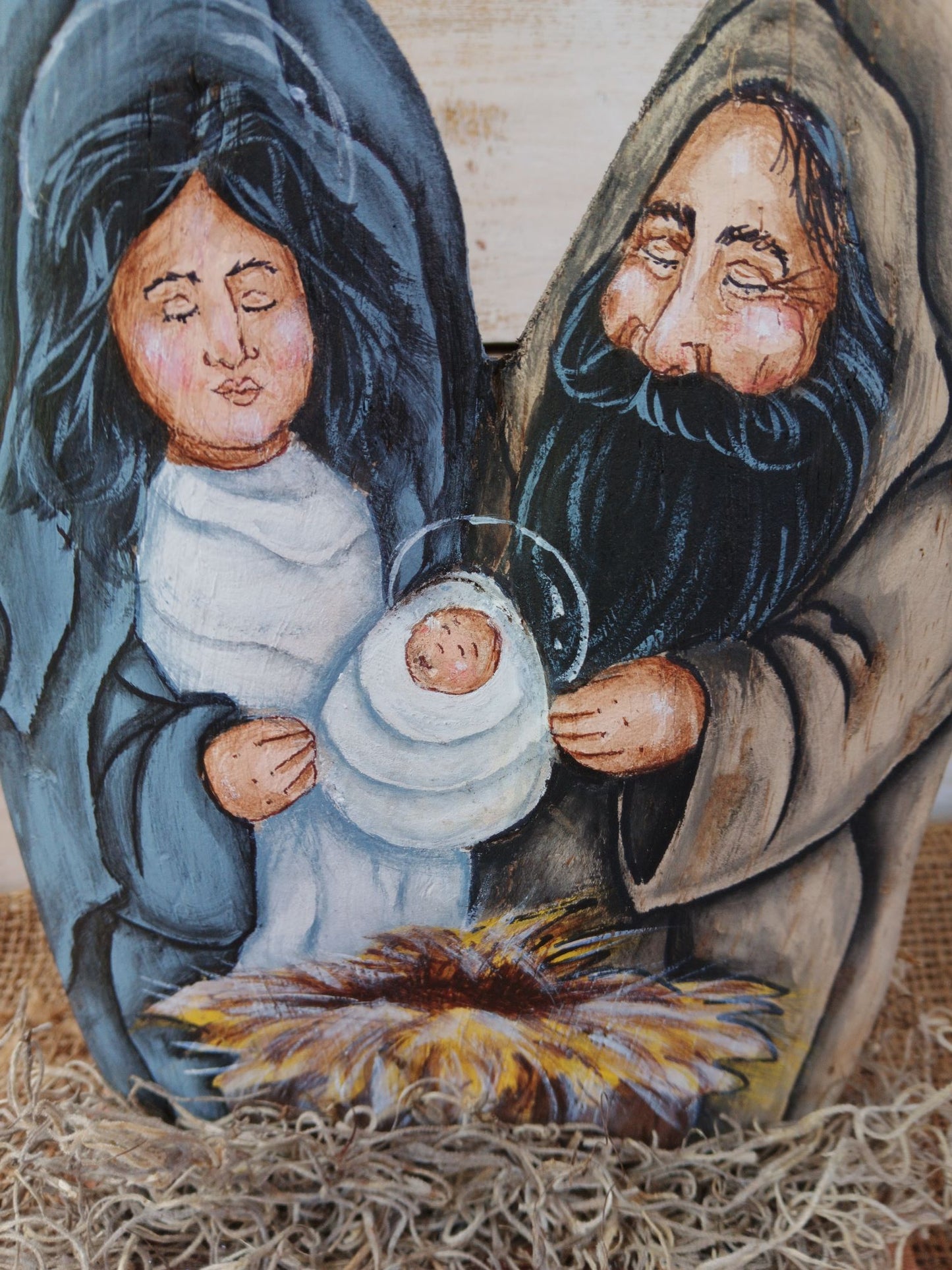 Hand-Painted Nativity Scene with Mary, Joseph, and Baby Jesus (9in)