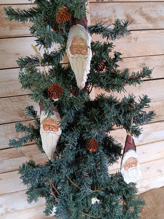 Hand-Painted Hemlock Bark Santa Ornaments (Pack of 3)