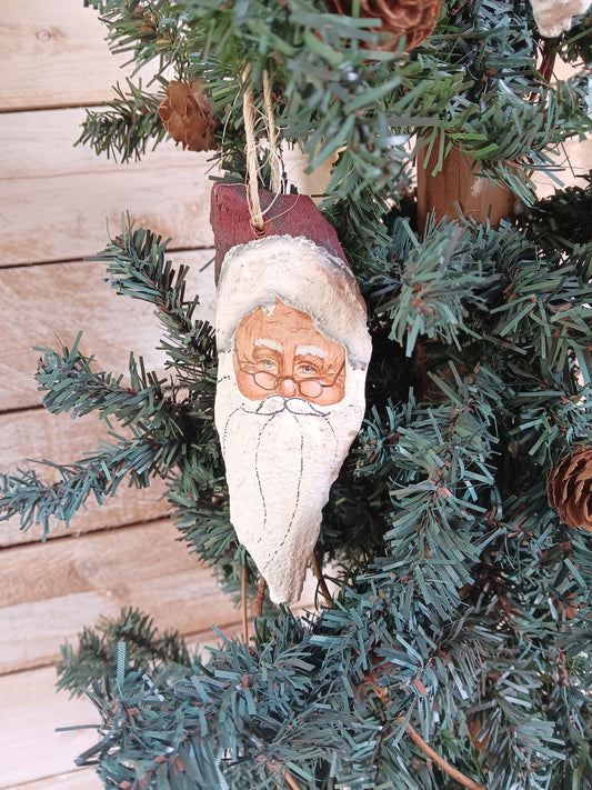 Hand-Painted Hemlock Bark Santa Ornaments (Pack of 3)