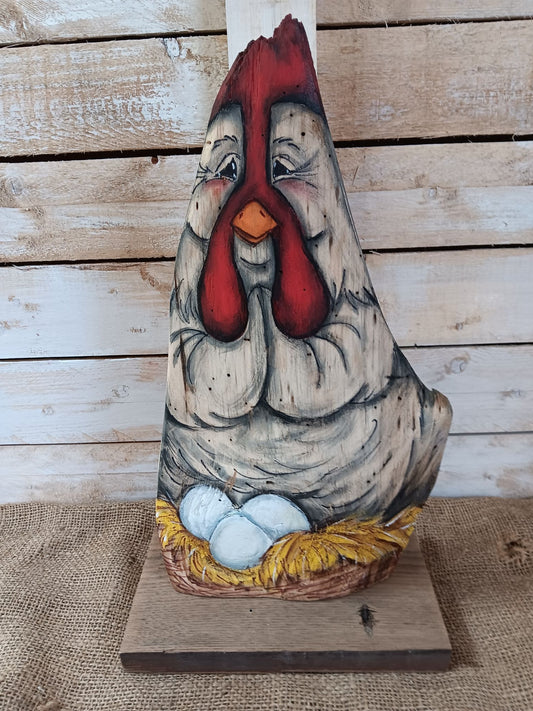 Hand-Painted Chicken Sitting on Eggs (16in)