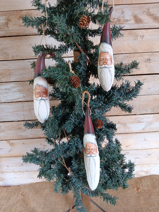 Hand Painted Gourd Santa Tree Ornaments (Pack of 3)