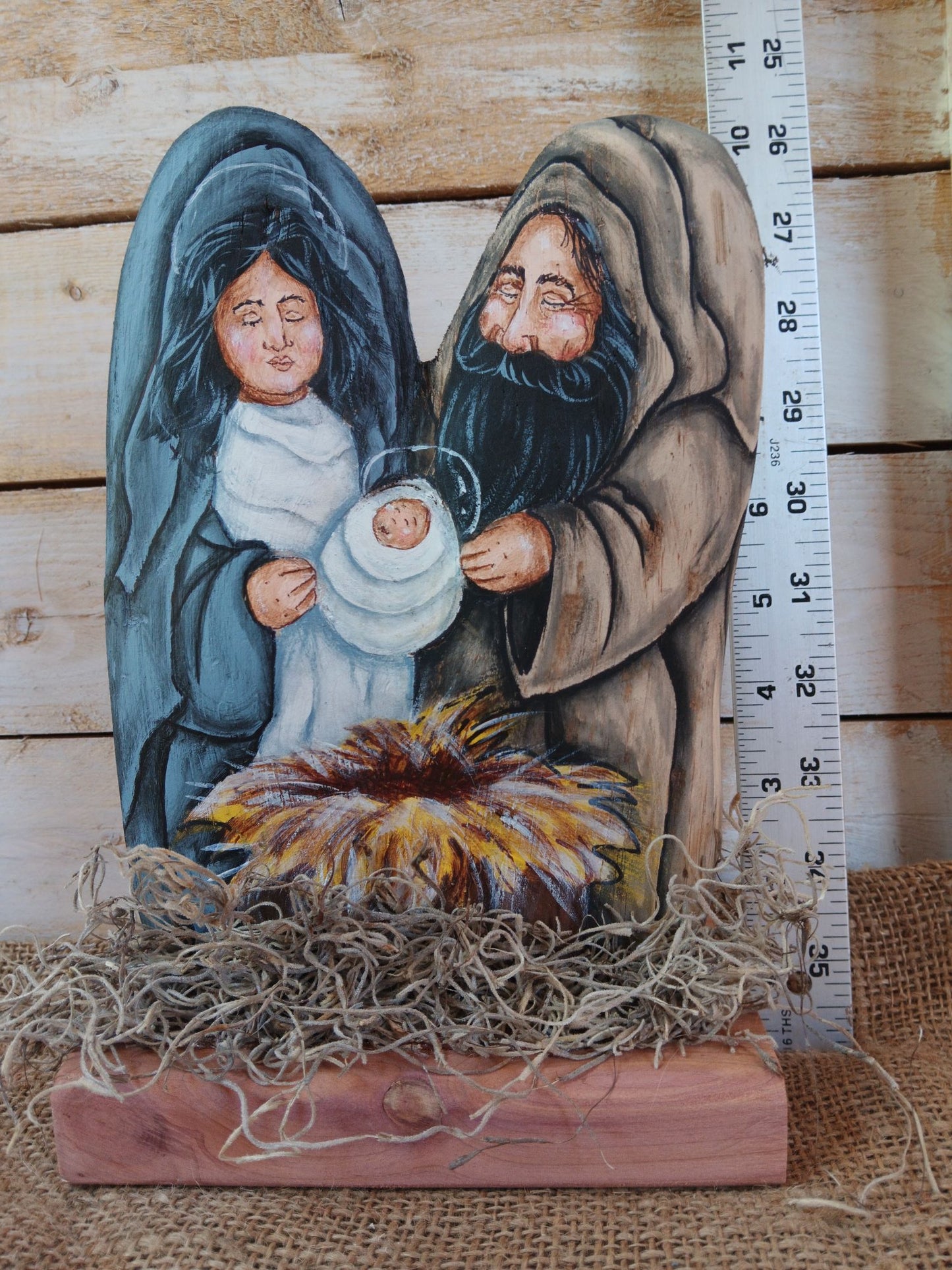 Hand-Painted Nativity Scene with Mary, Joseph, and Baby Jesus (9in)