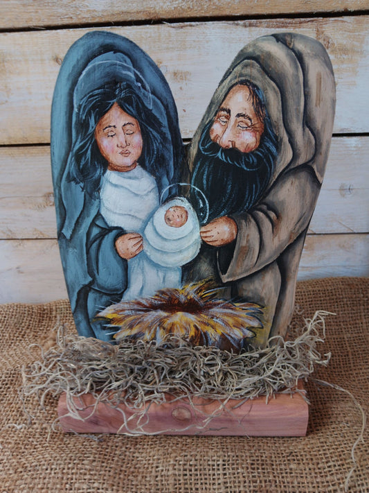 Hand-Painted Nativity Scene with Mary, Joseph, and Baby Jesus (9in)