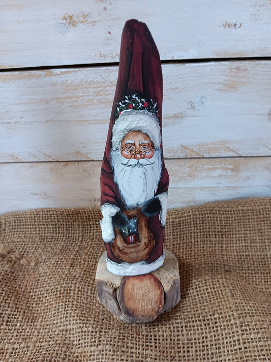Hand-Painted Mini Santa with Toy Bag (8in)