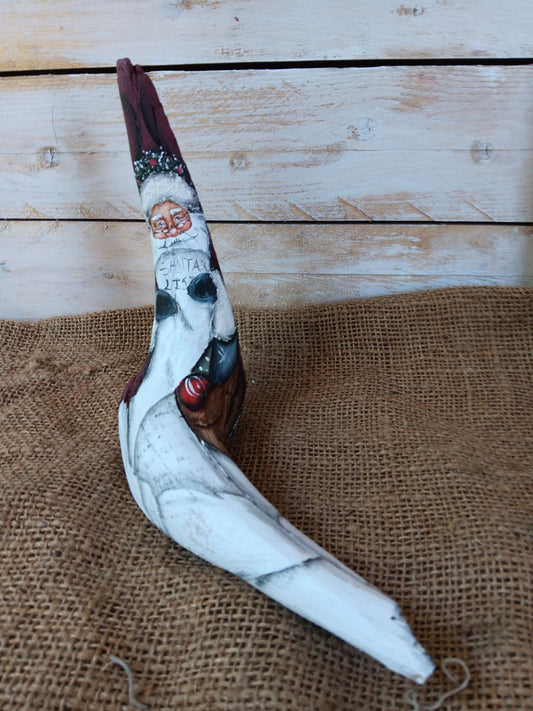 Hand-Painted Driftwood Santa Claus Checking his List (10in)