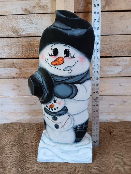 Hand-Painted Blue Scarf Snowman with Baby Snowman (20in)